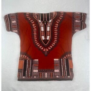 Mens Dashiki Shirt Raan Pah Muang Thai Ethnic Print Short Sleeve Top Medium